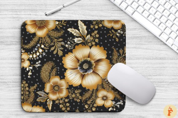 Black and Gold Floral Bouquet Mouse Pad