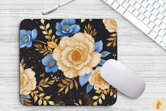 Blue and Gold Floral Bouquet Mouse Pad