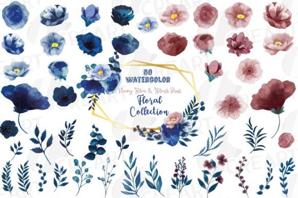 Dark Indigo and Blush Pink Flower Design