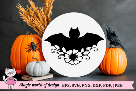 Floral Bat Silhouette SVG Boho