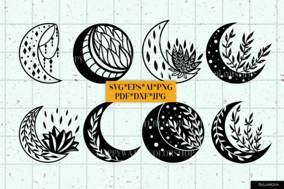 Floral Boho Moon SVG, EPS, PNG
