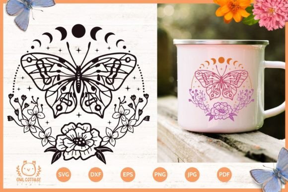 Floral Butterfly and Moon Phases SVG