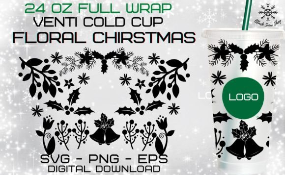 Floral Christmas Venti Cold 24 Oz SVG