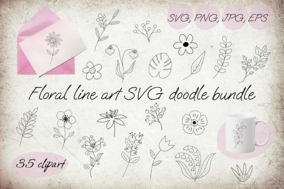 Floral Line Art SVG Doodle Bundle