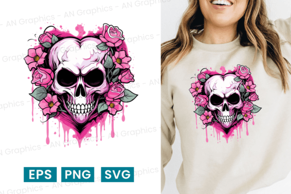 Floral Skull Heart Cartoon Vector SVG