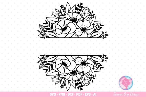Floral Split Monogram SVG, Flower SVG
