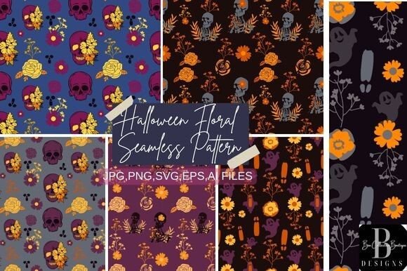 Halloween Floral Seamless Pattern