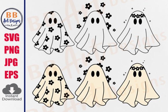 Halloween Ghost Daisy SVG, Retro Floral