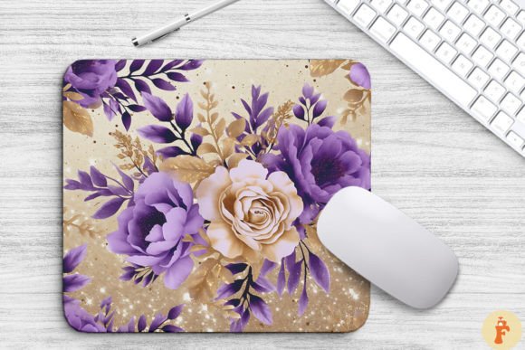 Lilac and Gold Floral Bouquet Mouse Pad