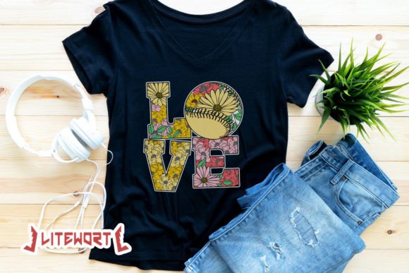 Love Softball Floral Baseball Sunflower