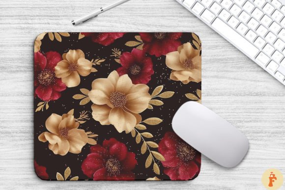 Maroon and Gold Floral Bouquet Mouse Pad