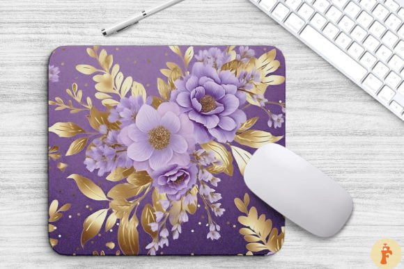Purple and Gold Floral Bouquet Mouse Pad