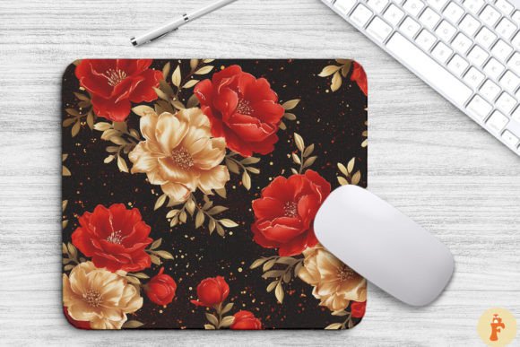 Red and Gold Floral Bouquet Mouse Pad