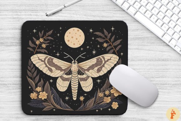 Vintage Moon Moth and Floral Mouse Pad