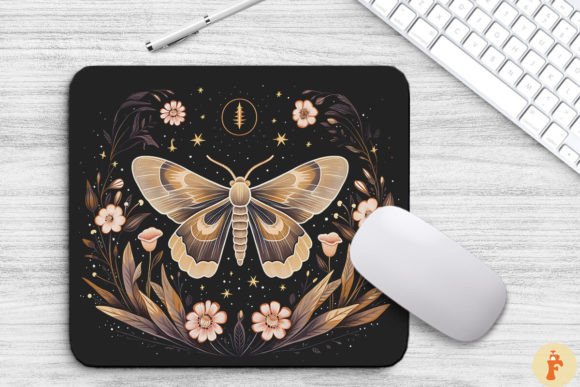 Vintage Moth and Floral Mouse Pad