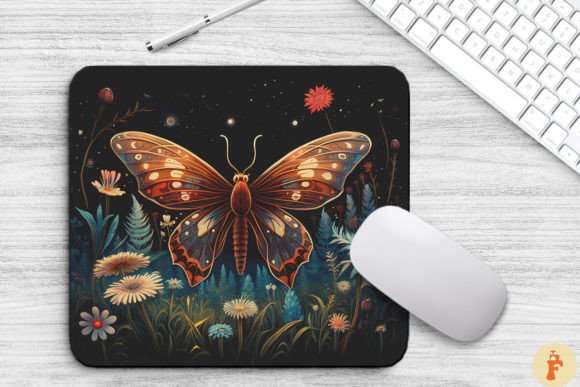Vintage Moth with Floral at Night