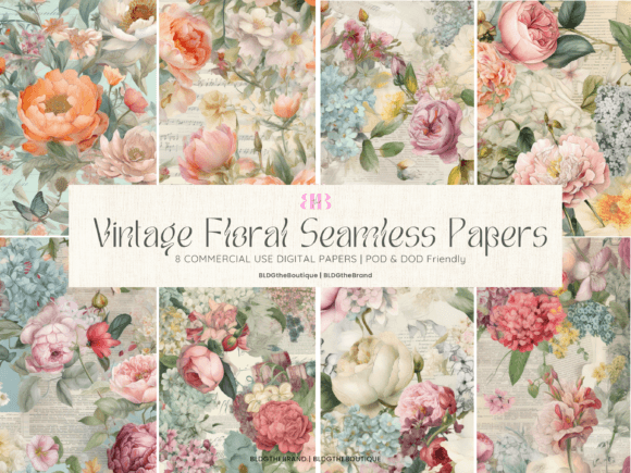 Vintage Watercolor Floral Seamless Paper